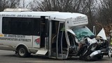Two injured in collision between county bus and semi in Constantine