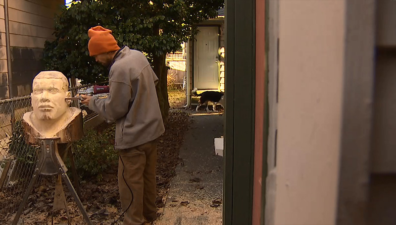 In Case You Missed It on KOMONews.com earlier this week: As the Seahawks sharpen their talons for next week's playoff game, a local artist is sharpening his blade in tribute.