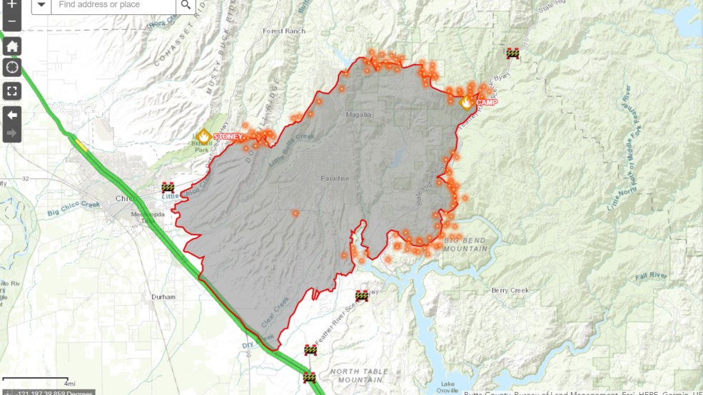 camp fire map butte county Camp Fire Interactive Map Krcr camp fire map butte county