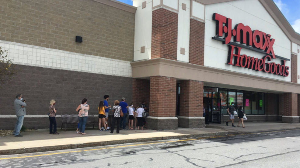 Hundreds of shoppers return to TJ Maxx and other stores for reopening